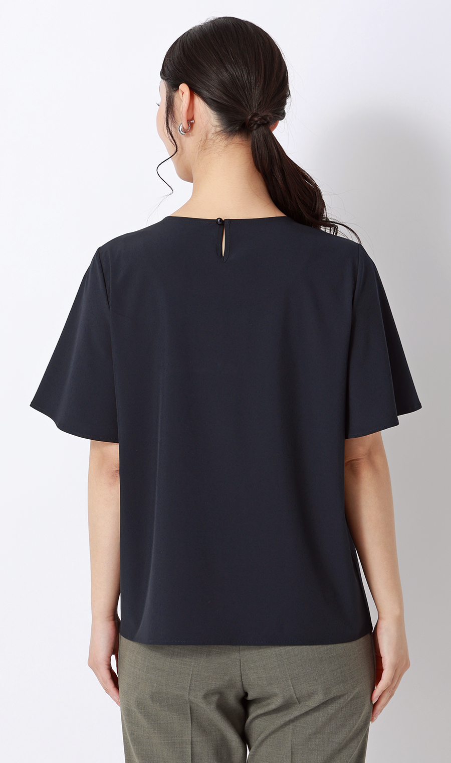 ■【みんなのブラウス】ゼロプレッシャーブラウス【クルーネック】【半袖】【WEB限定】 ネイビー S