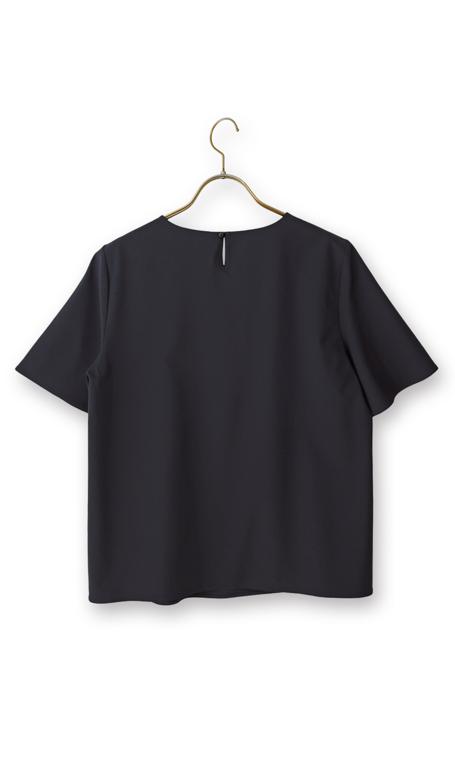 ■【みんなのブラウス】ゼロプレッシャーブラウス【クルーネック】【半袖】【WEB限定】 ネイビー S