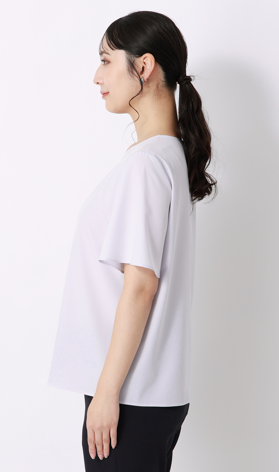 【みんなのブラウス】ゼロプレッシャーブラウス【クルーネック】【半袖】 ラベンダー S