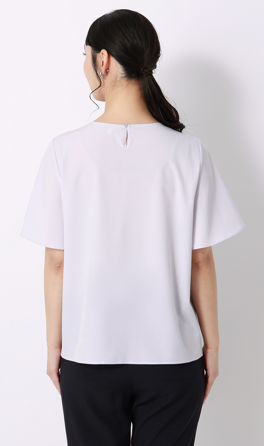 【みんなのブラウス】ゼロプレッシャーブラウス【クルーネック】【半袖】 ラベンダー S