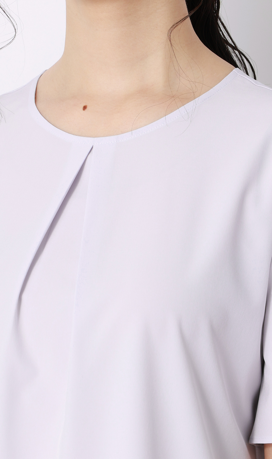 【みんなのブラウス】ゼロプレッシャーブラウス【クルーネック】【半袖】 ラベンダー S