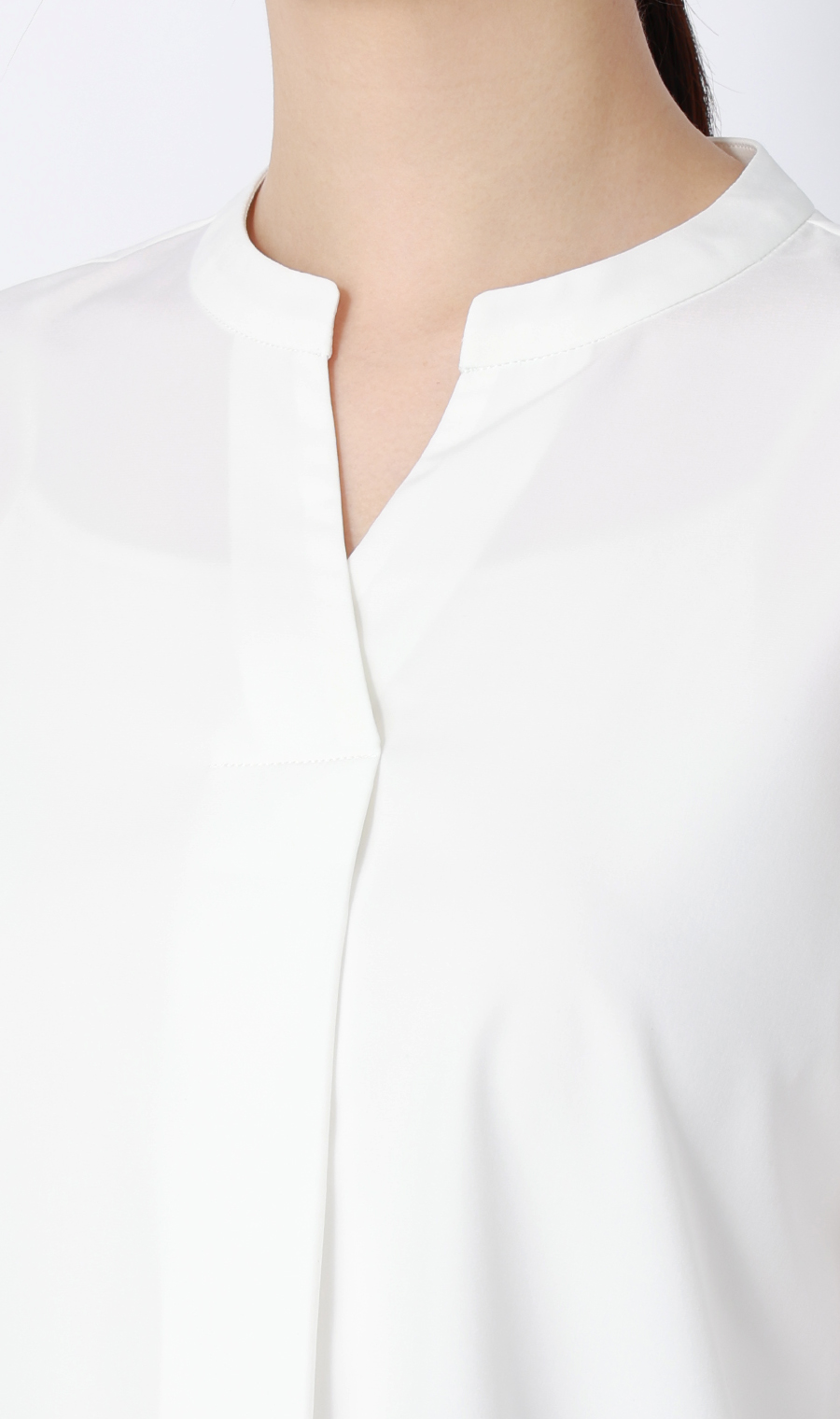 ■【みんなのブラウス】ゼロプレッシャーブラウス【キーネック】【半袖】【WEB限定】 ホワイト M