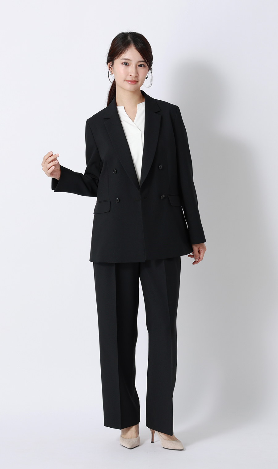 ■【みんなのブラウス】ゼロプレッシャーブラウス【キーネック】【半袖】【WEB限定】 ホワイト M