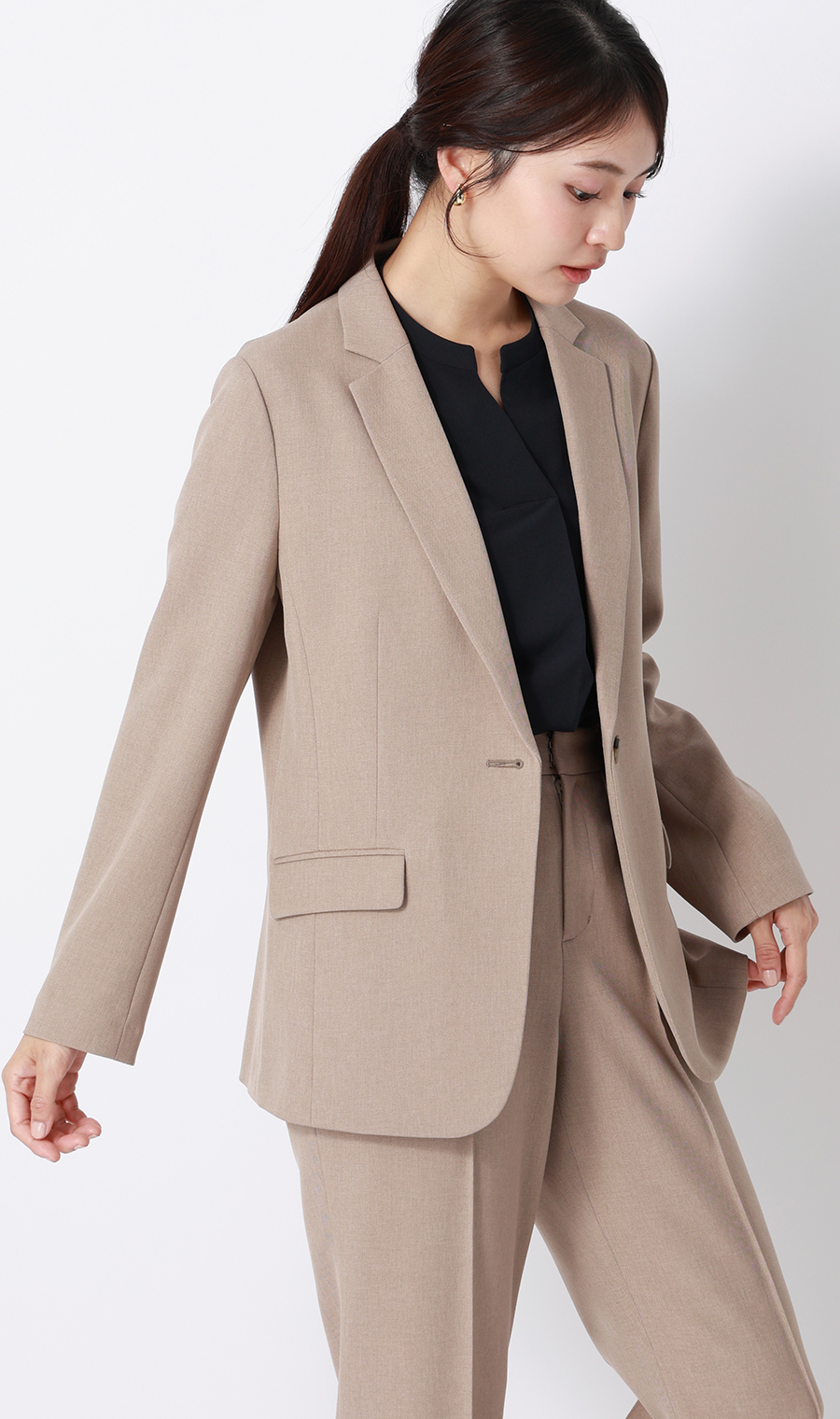 ■【みんなのブラウス】ゼロプレッシャーブラウス【キーネック】【半袖】【WEB限定】 ネイビー M