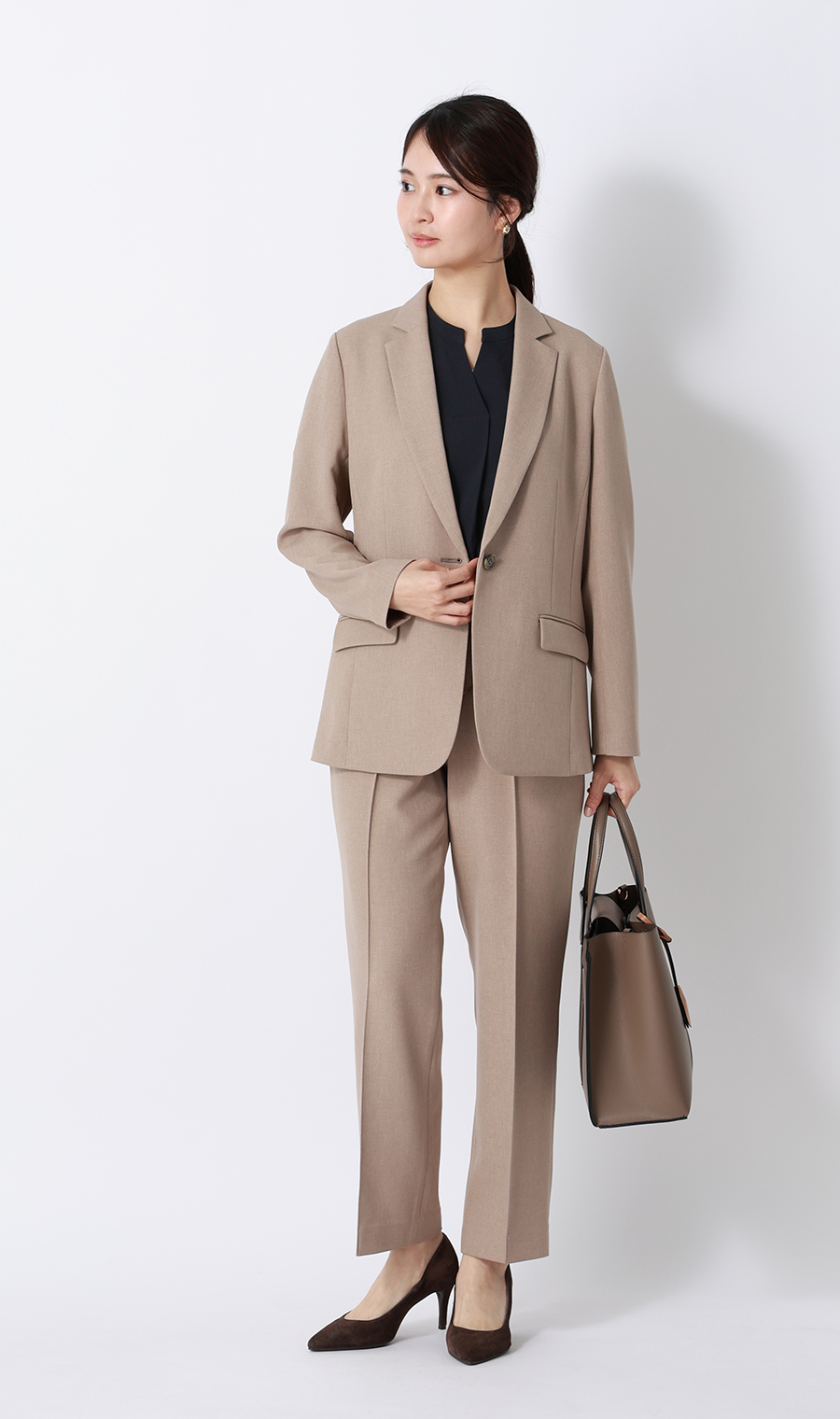 ■【みんなのブラウス】ゼロプレッシャーブラウス【キーネック】【半袖】【WEB限定】 ネイビー M