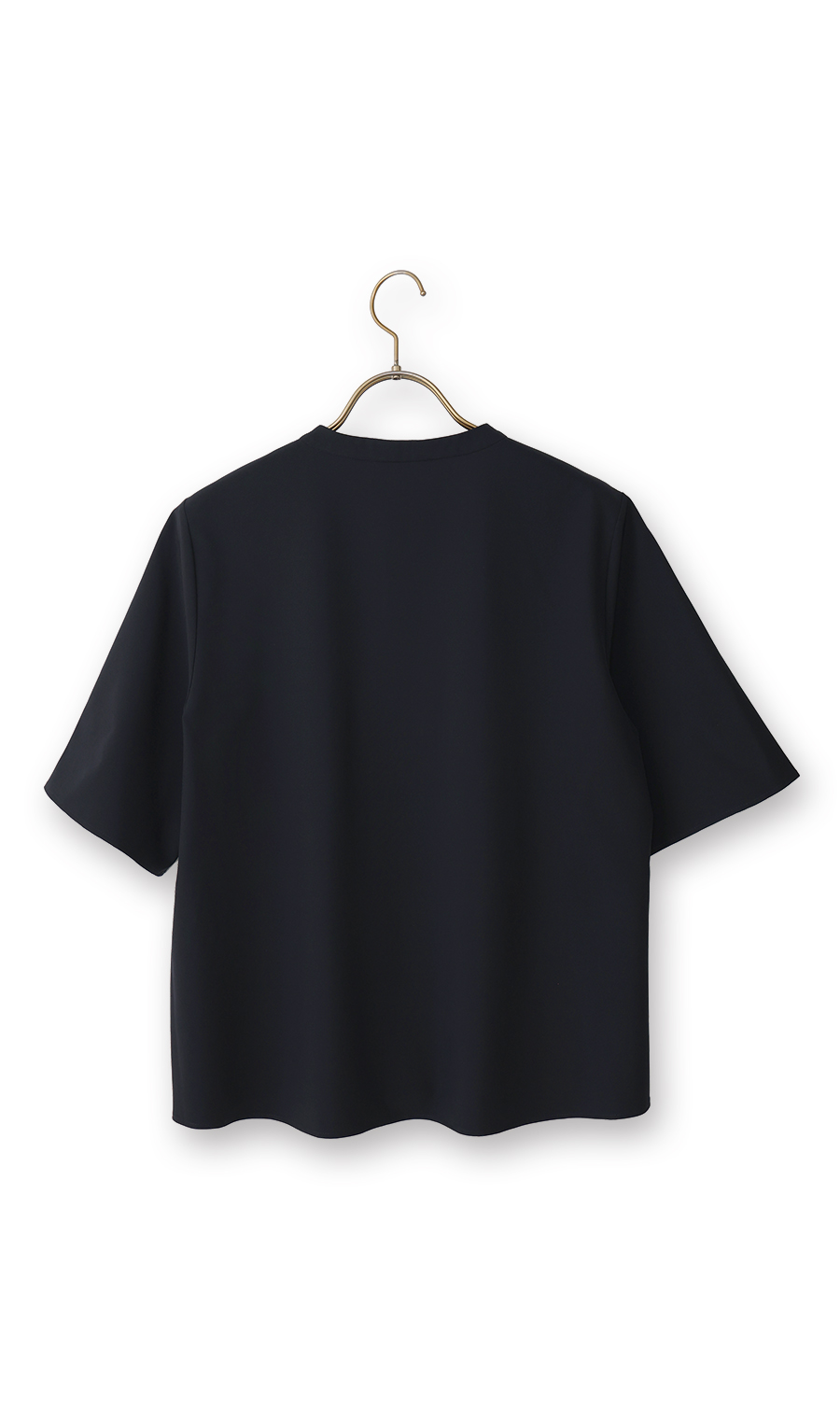 ■【みんなのブラウス】ゼロプレッシャーブラウス【キーネック】【半袖】【WEB限定】 ネイビー M