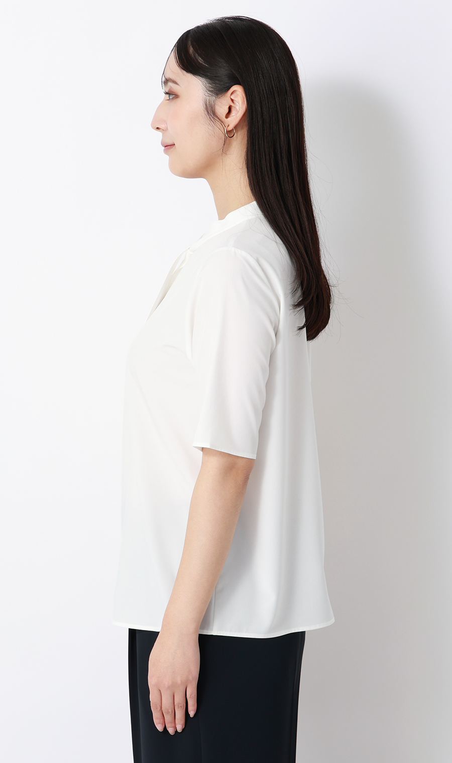 ■【みんなのブラウス】ゼロプレッシャーブラウス【ボウタイ】【半袖】【WEB限定】 ホワイト S