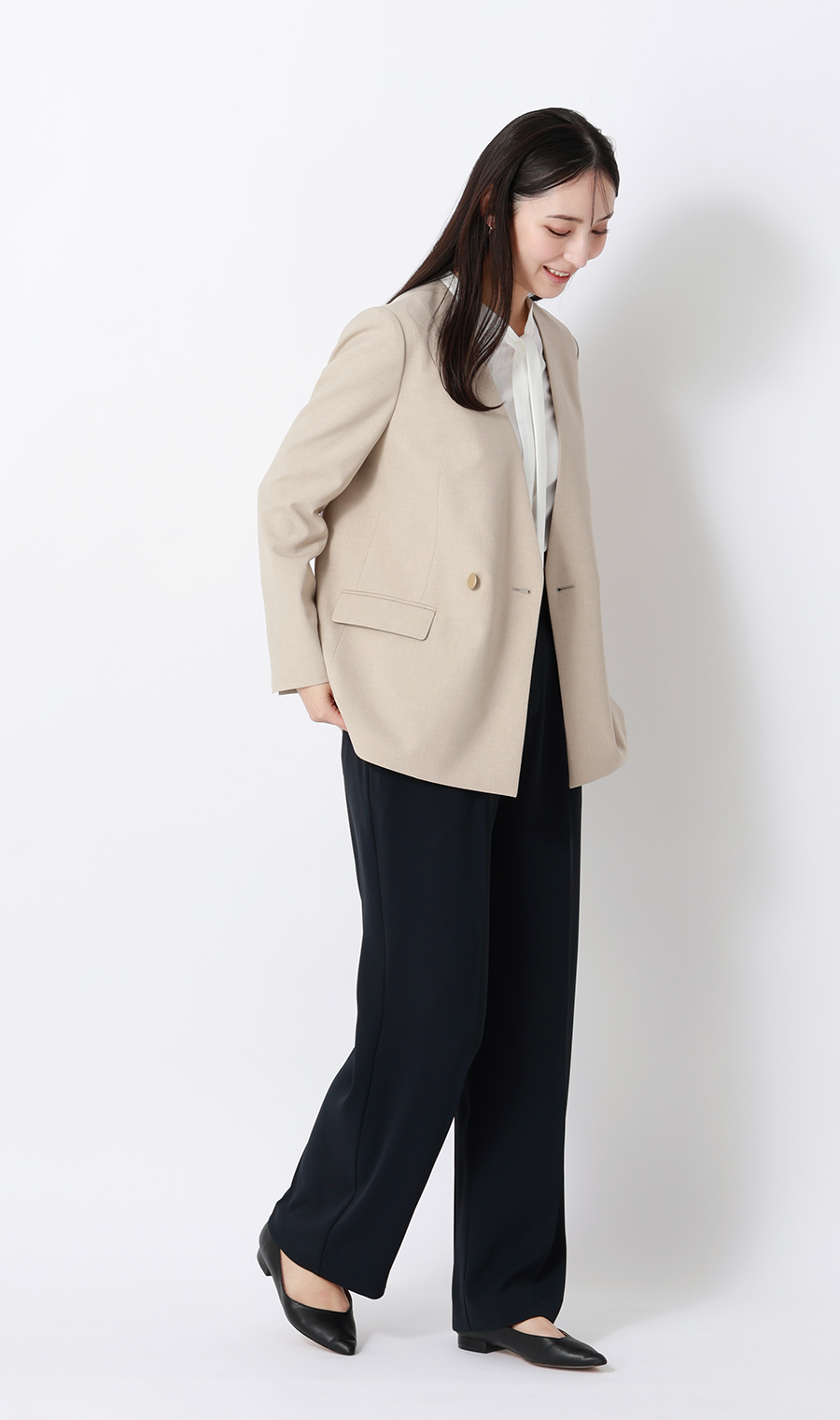 ■【みんなのブラウス】ゼロプレッシャーブラウス【ボウタイ】【半袖】【WEB限定】 ホワイト S