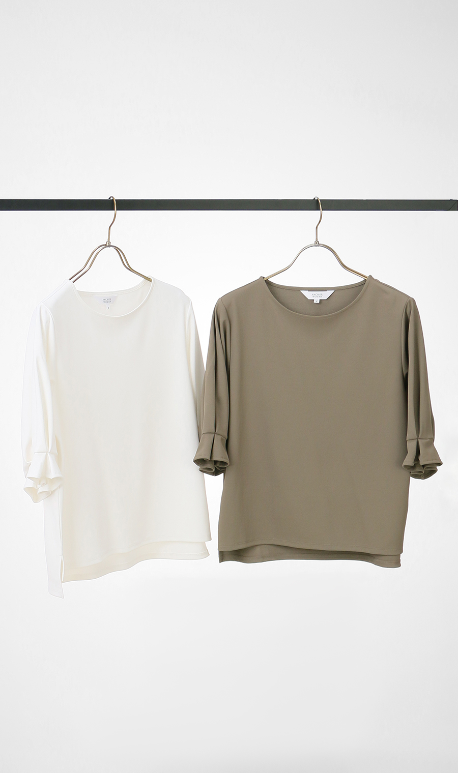 透けないカットソー【5分袖】【タックスリーブ】【＃すご】 ホワイト S