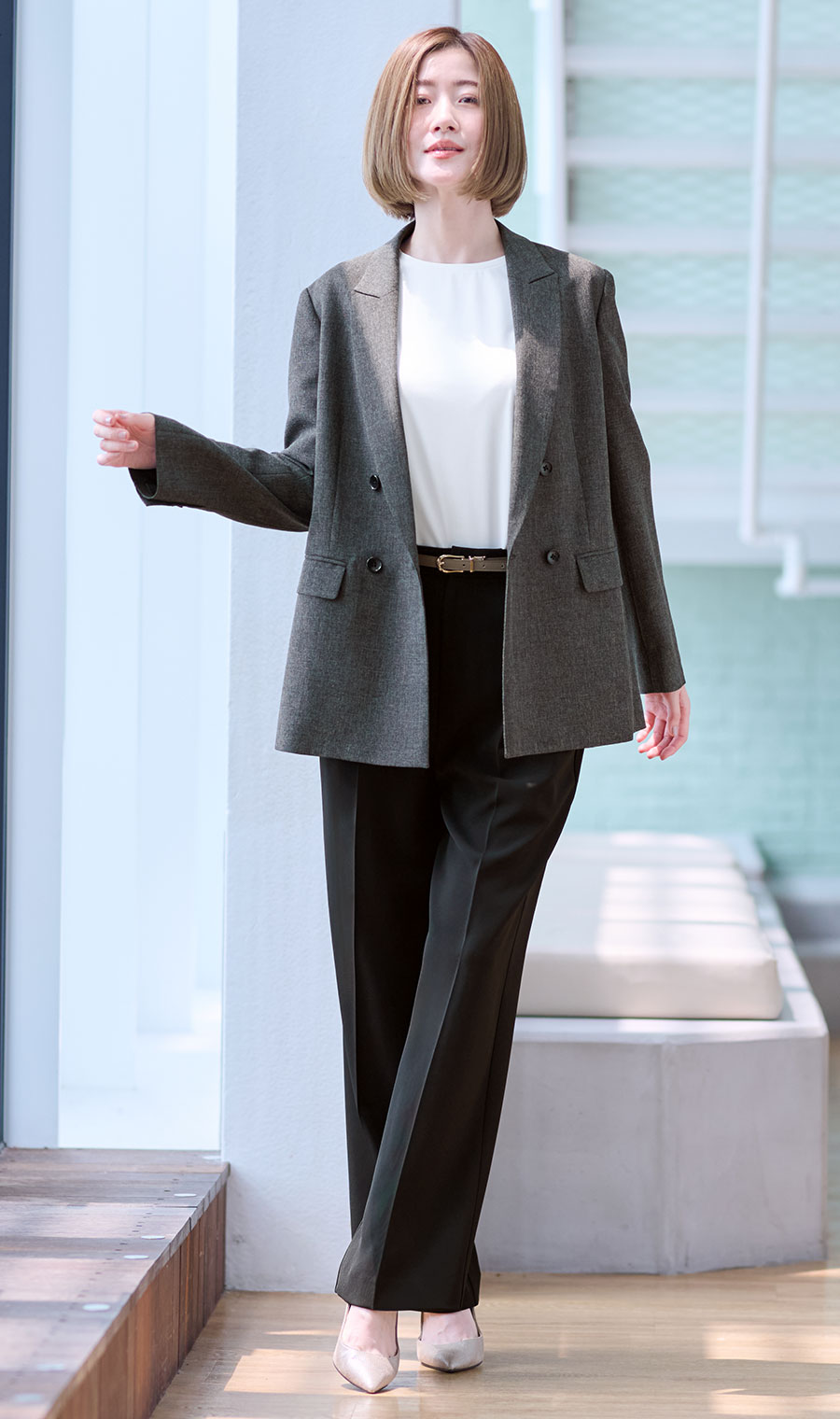 透けないカットソー【5分袖】【ランタンスリーブ】【＃すご】 ホワイト S