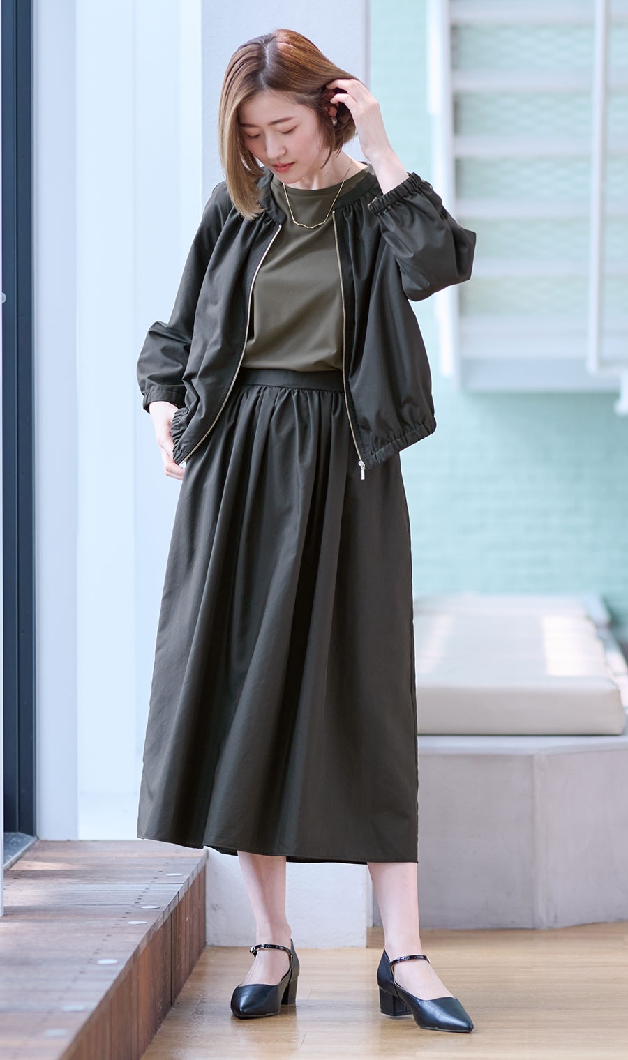 透けないカットソー【5分袖】【ランタンスリーブ】【＃すご】 グレー S