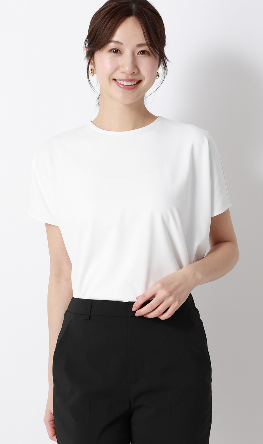 透けないカットソー【フレンチスリーブ】【クルーネック】【#すご】【WEB限定サイズあり】 ホワイト S