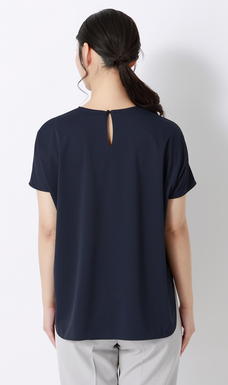 透けないカットソー【フレンチスリーブ】【クルーネック】【＃すご】【WEB限定】 ネイビー S