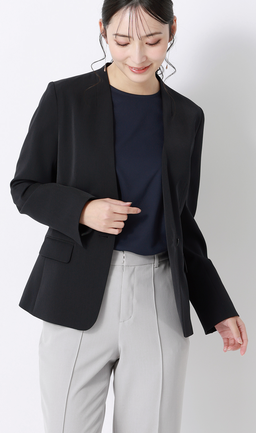 透けないカットソー【フレンチスリーブ】【クルーネック】【＃すご】【WEB限定】 ネイビー S