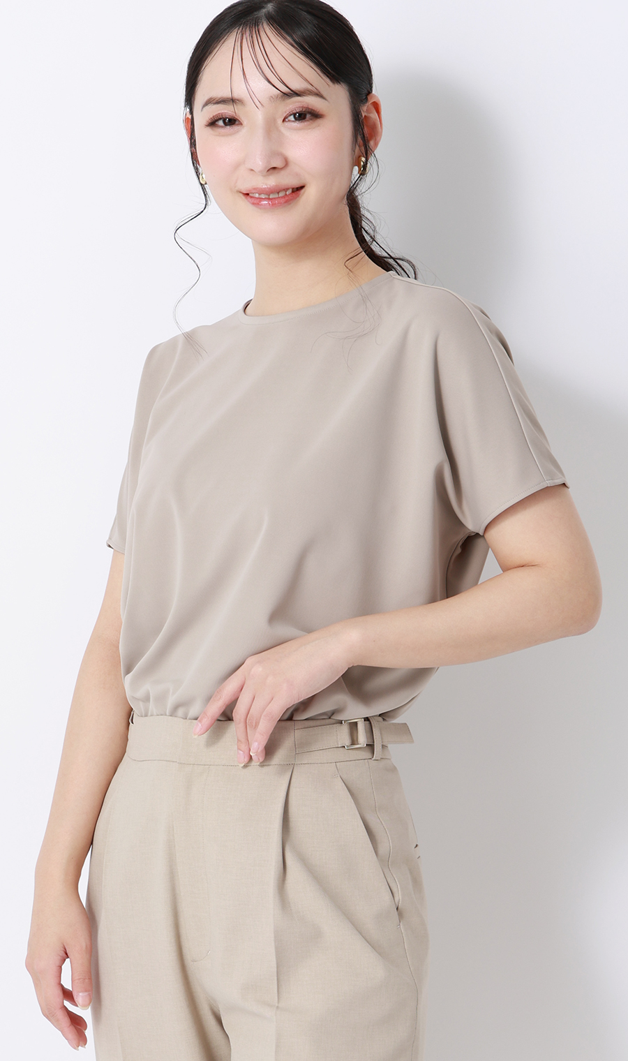 透けないカットソー【フレンチスリーブ】【クルーネック】【＃すご】【WEB限定サイズあり】 グレージュ S