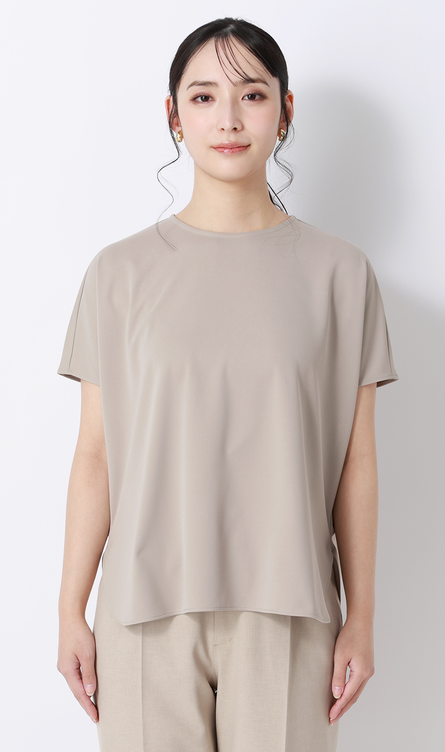 透けないカットソー【フレンチスリーブ】【クルーネック】【＃すご】【WEB限定サイズあり】 グレージュ S