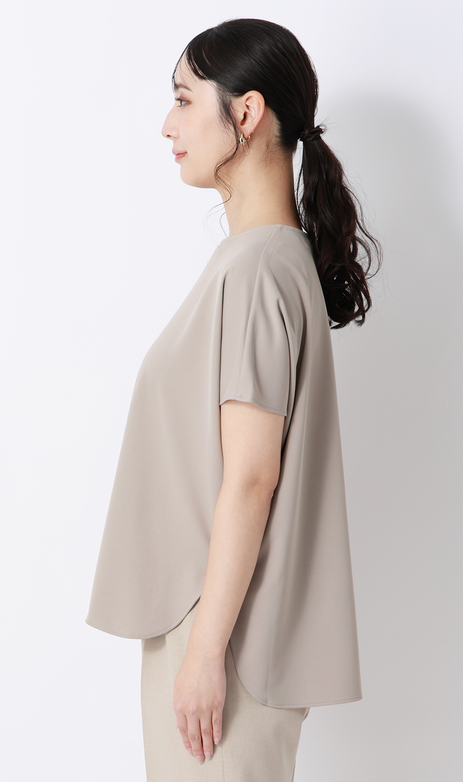 透けないカットソー【フレンチスリーブ】【クルーネック】【＃すご】【WEB限定サイズあり】 グレージュ S