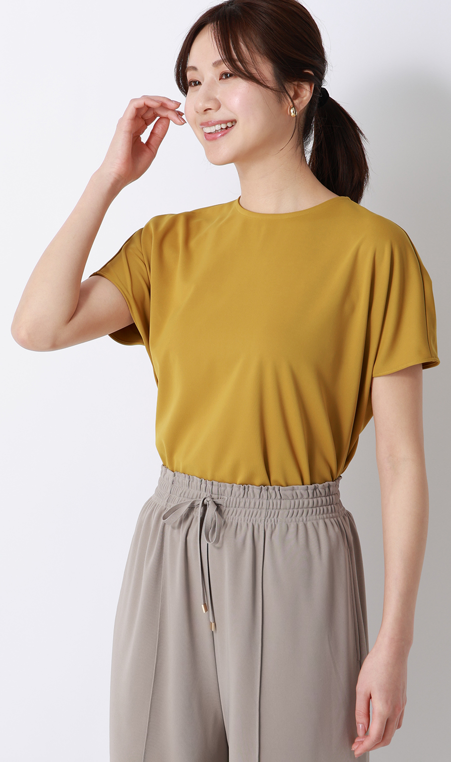 透けないカットソー【フレンチスリーブ】【クルーネック】【＃すご】【WEB限定サイズあり】 マスタード S