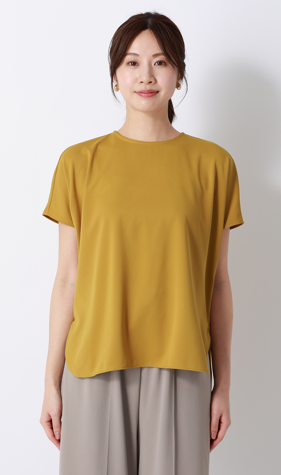 透けないカットソー【フレンチスリーブ】【クルーネック】【＃すご】【WEB限定サイズあり】 マスタード S