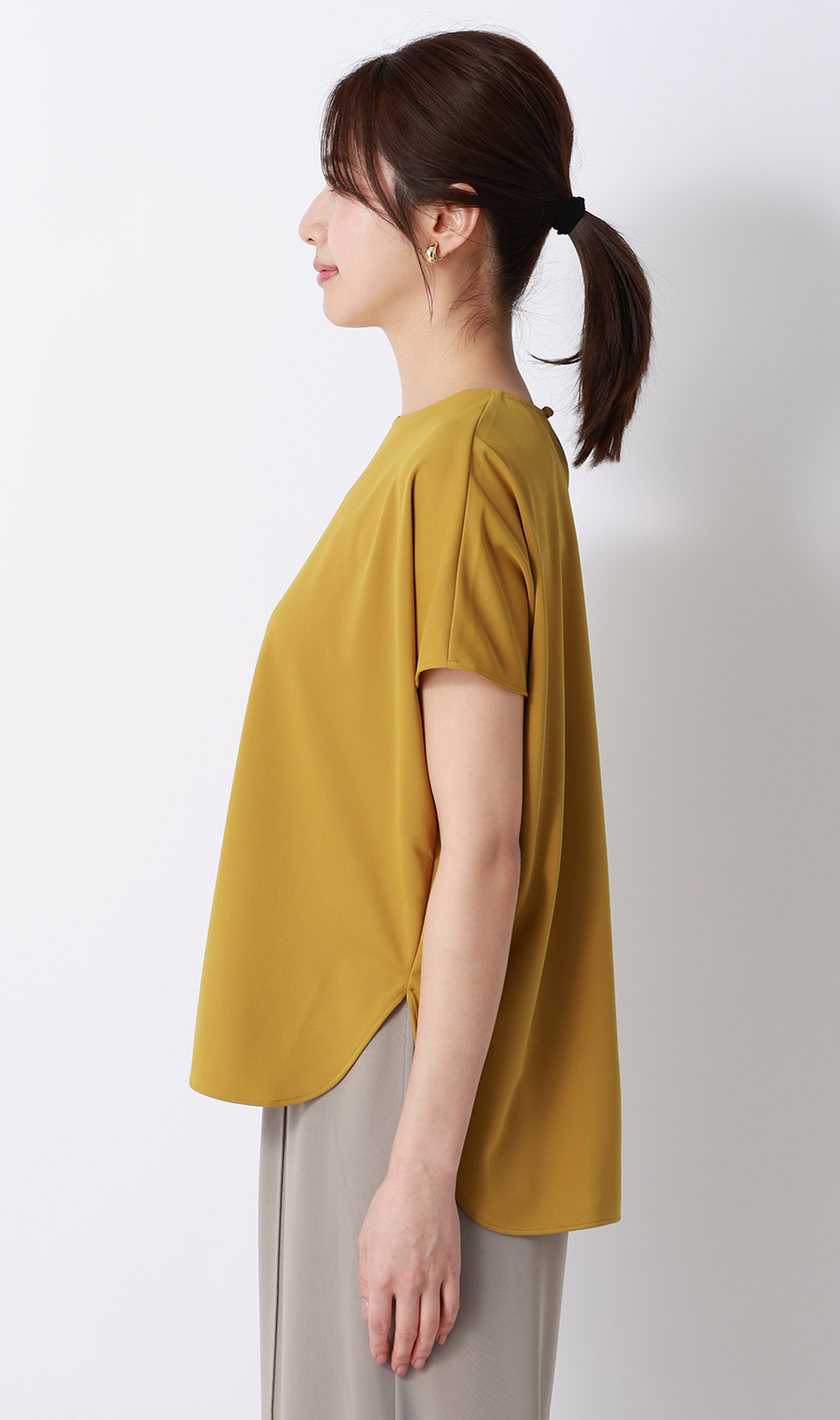 透けないカットソー【フレンチスリーブ】【クルーネック】【＃すご】【WEB限定サイズあり】 マスタード S