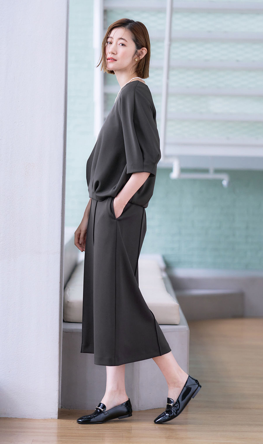 ダンボールニットコクーンプルオーバー【セットアップ着用可】 チャコール M