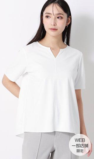 透けないカットソー【半袖】【キーネック】【WEB・アオプラ高円寺北口店限定】