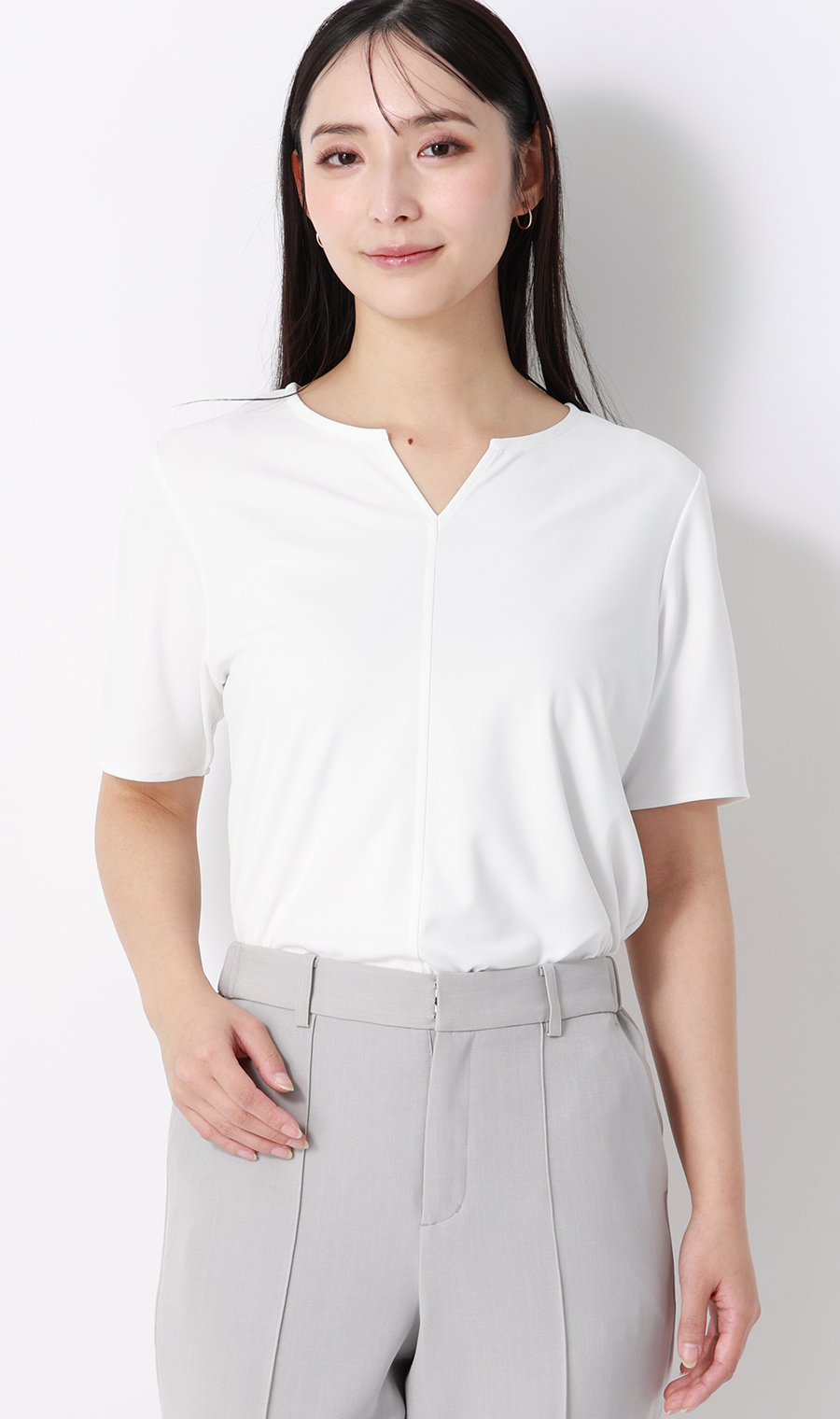 透けないカットソー【半袖】【キーネック】【WEB・アオプラ高円寺北口店限定】 ホワイト S