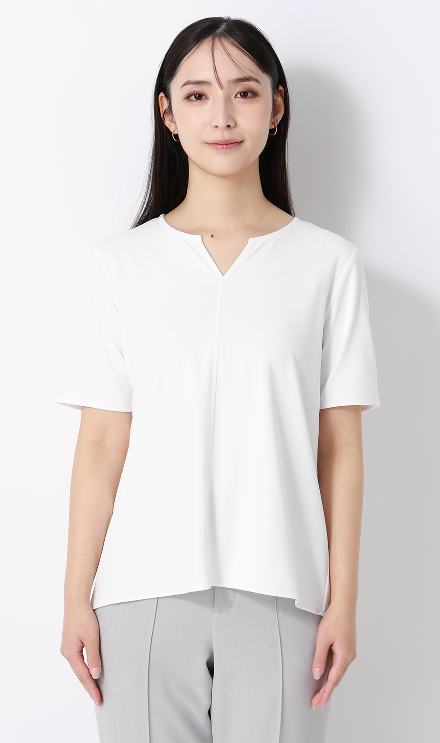 透けないカットソー【半袖】【キーネック】【WEB・アオプラ高円寺北口店限定】 ホワイト S