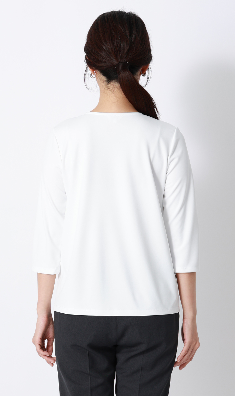 透けないカットソー【7分袖】【スクエアネック】【＃すご】 ホワイト 4L