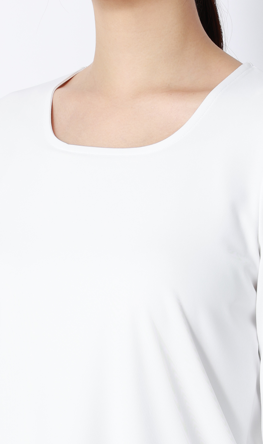 透けないカットソー【7分袖】【スクエアネック】【＃すご】 ホワイト 4L