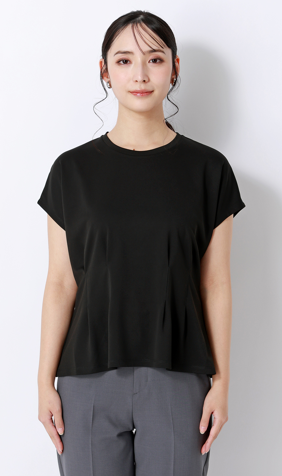 透けないカットソー【半袖】【ペプラム】【＃すご】【WEB限定サイズあり】 ブラック S