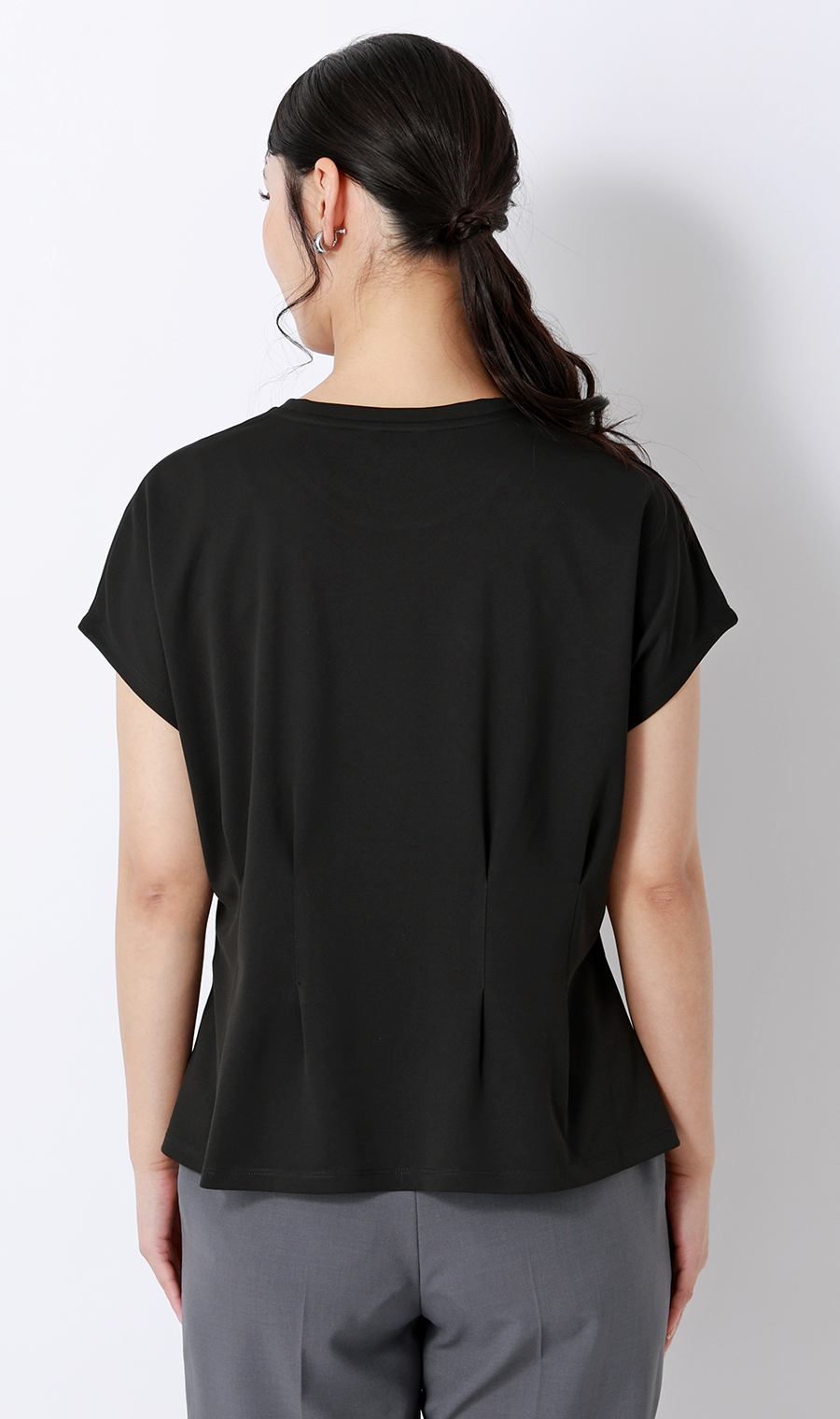 透けないカットソー【半袖】【ペプラム】【＃すご】【WEB限定サイズあり】 ブラック S
