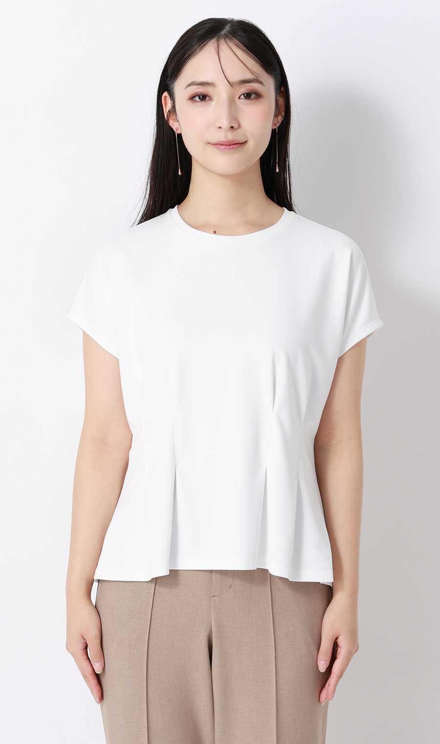 透けないカットソー【半袖】【ペプラム】【＃すご】【WEB限定サイズあり】 ホワイト S