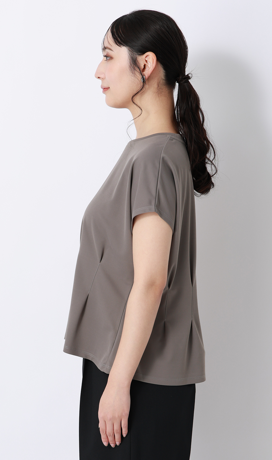 透けないカットソー【半袖】【ペプラム】【＃すご】 チャコール S