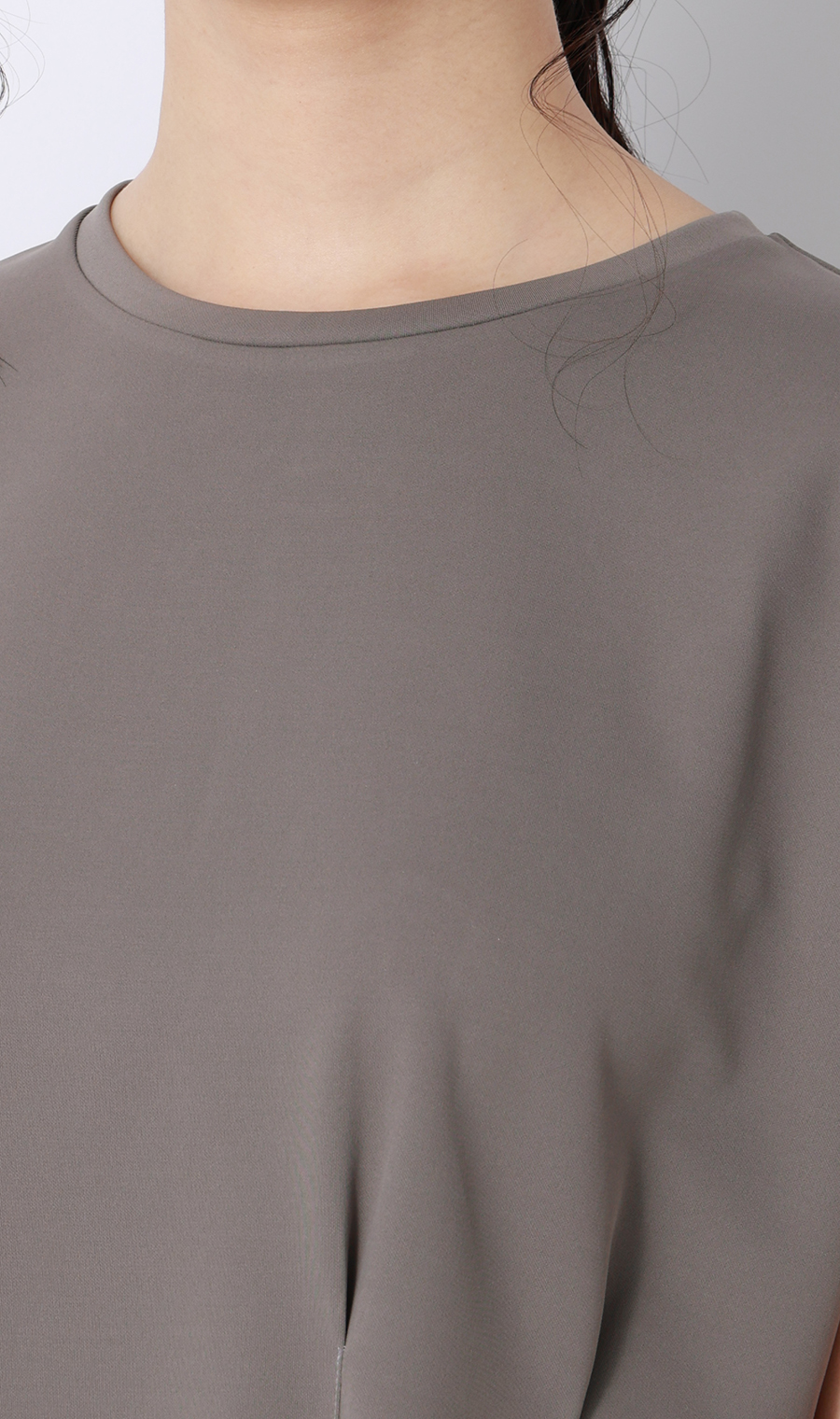 透けないカットソー【半袖】【ペプラム】【＃すご】 チャコール S