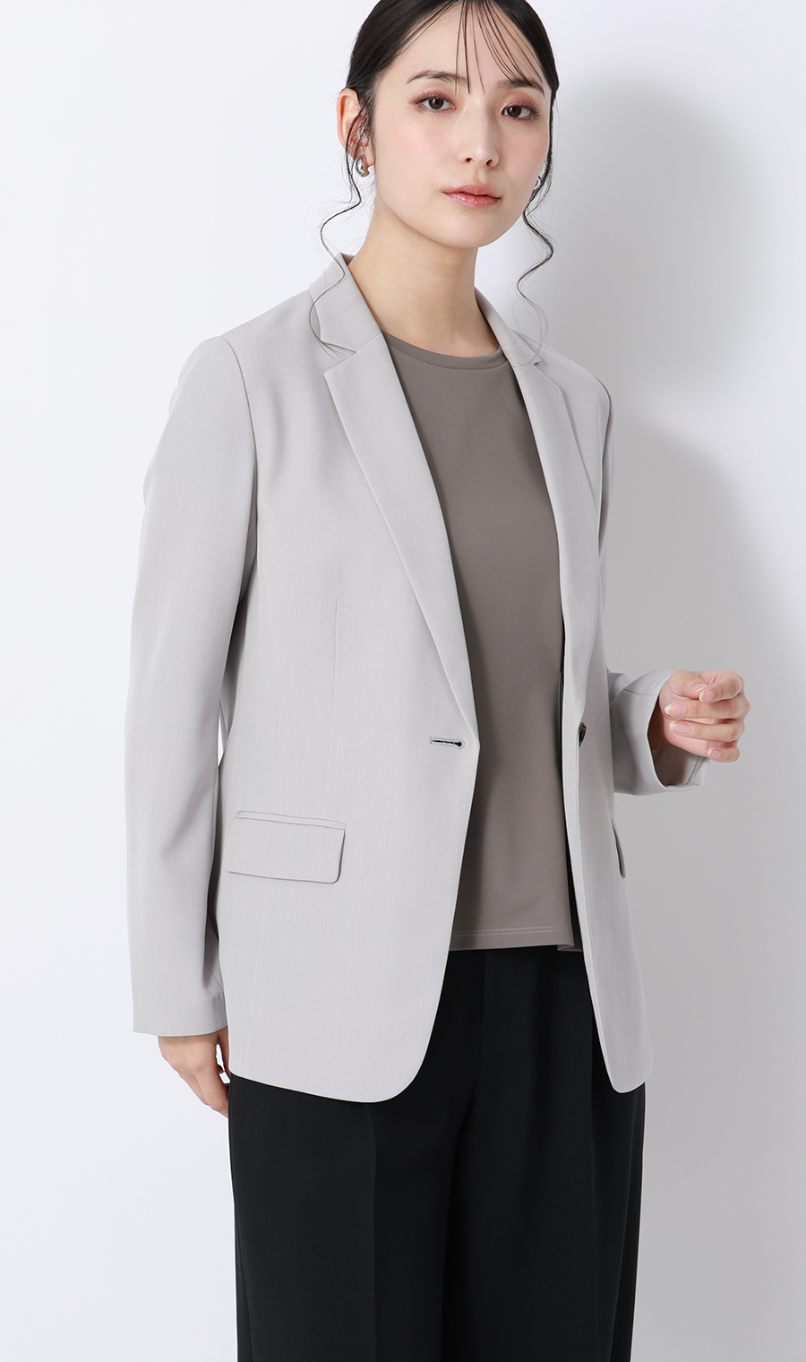 透けないカットソー【半袖】【ペプラム】【＃すご】 チャコール S