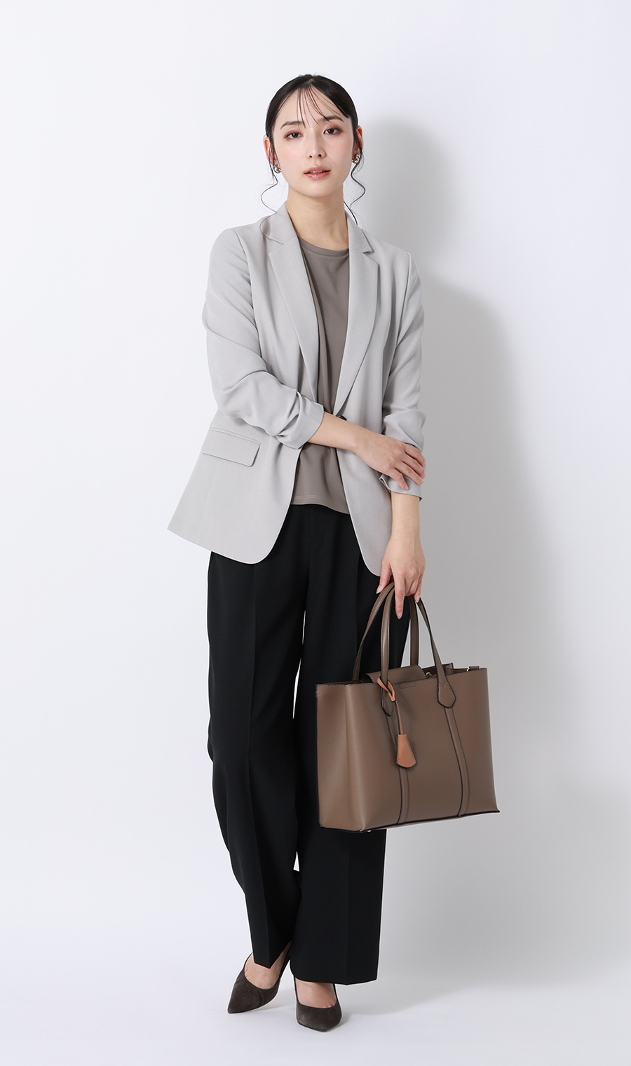 透けないカットソー【半袖】【ペプラム】【＃すご】 チャコール S