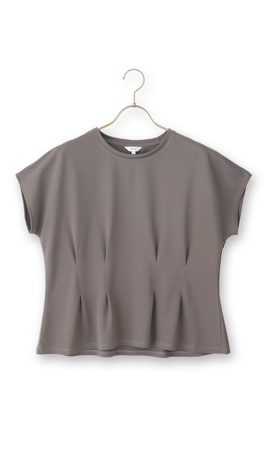 透けないカットソー【半袖】【ペプラム】【＃すご】 チャコール S