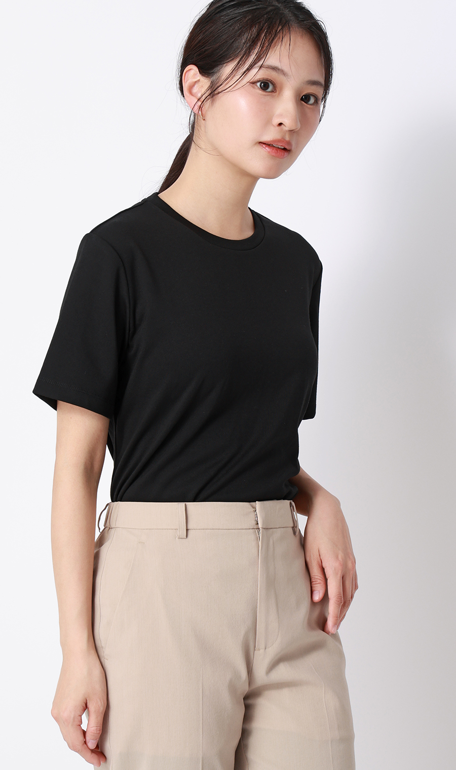 ゼロプレッシャーカットソー【クルーネック】【涼】【半袖】 ブラック S