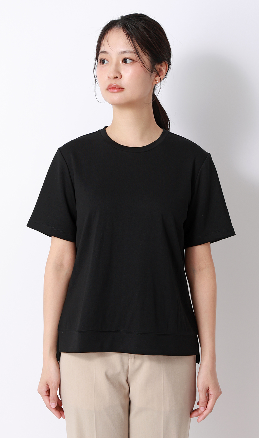 ゼロプレッシャーカットソー【クルーネック】【涼】【半袖】 ブラック S