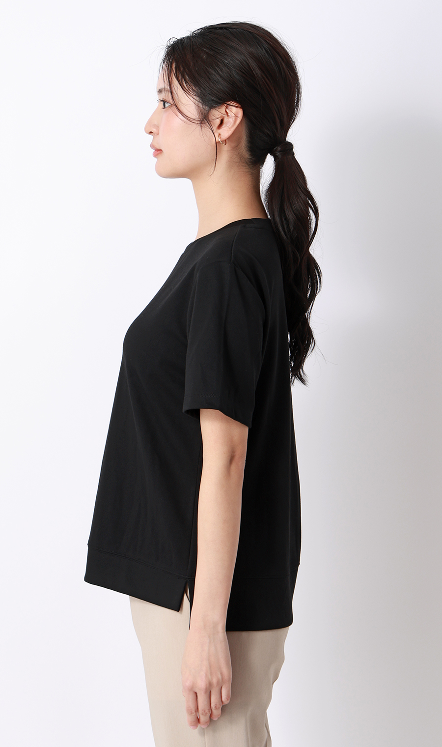 ゼロプレッシャーカットソー【クルーネック】【涼】【半袖】 ブラック S