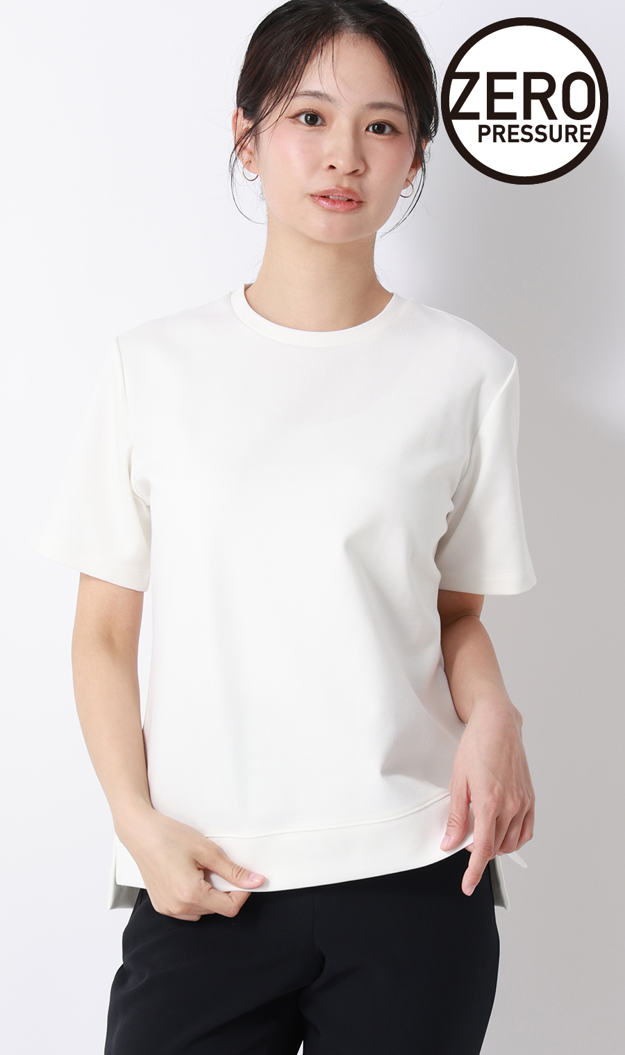 ゼロプレッシャーカットソー【クルーネック】【涼】【半袖】 ホワイト S