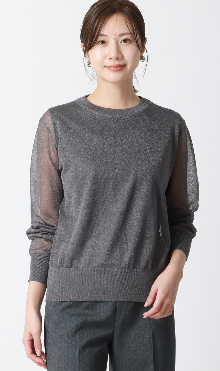 シアーフィルムラメニット【長袖】 グレー S