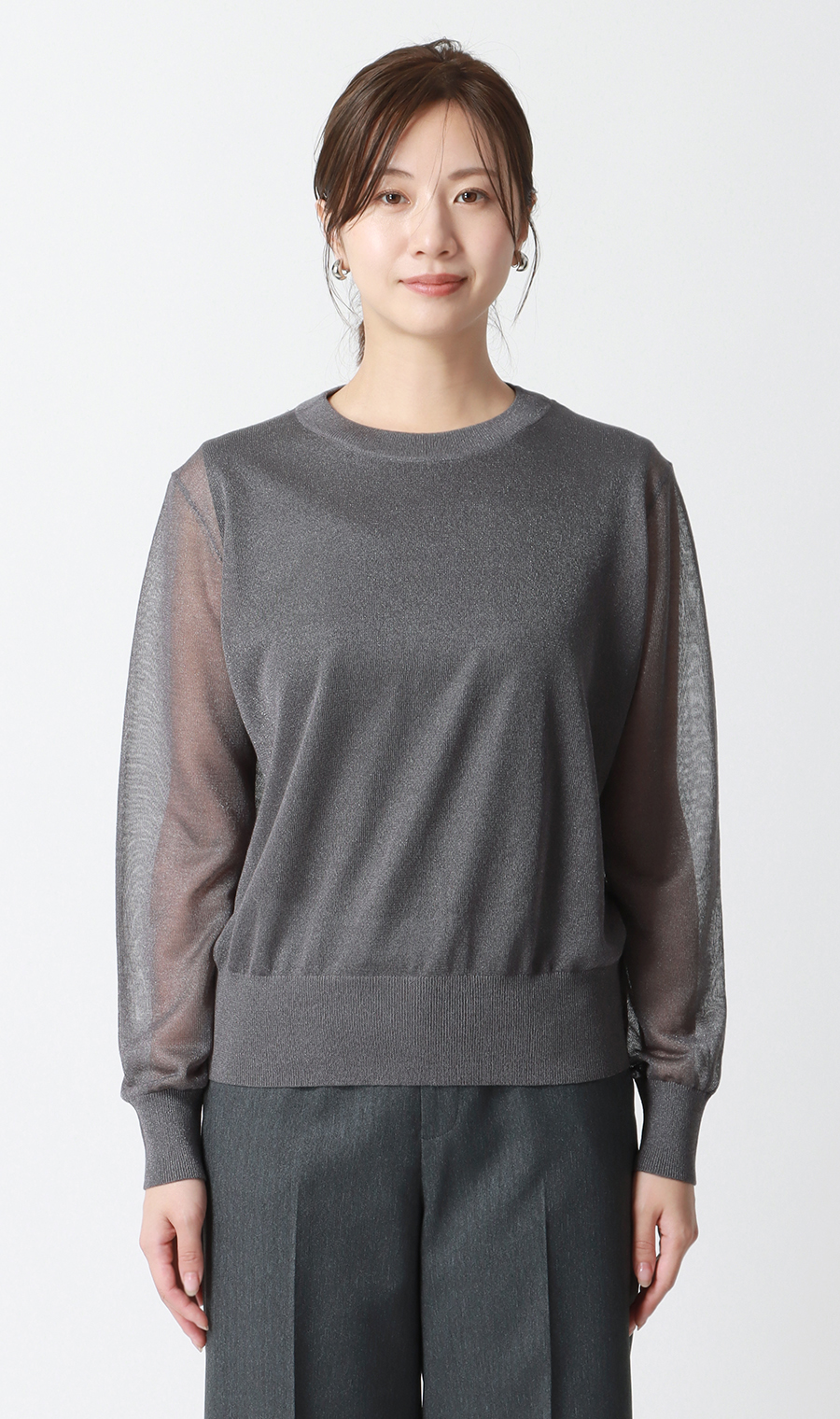 シアーフィルムラメニット【長袖】 グレー S