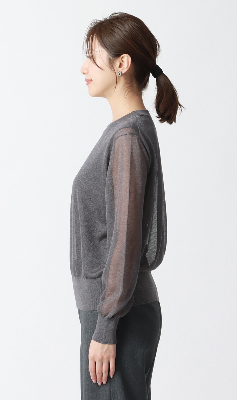 シアーフィルムラメニット【長袖】 グレー S