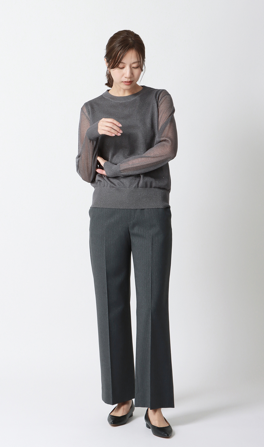 シアーフィルムラメニット【長袖】 グレー S