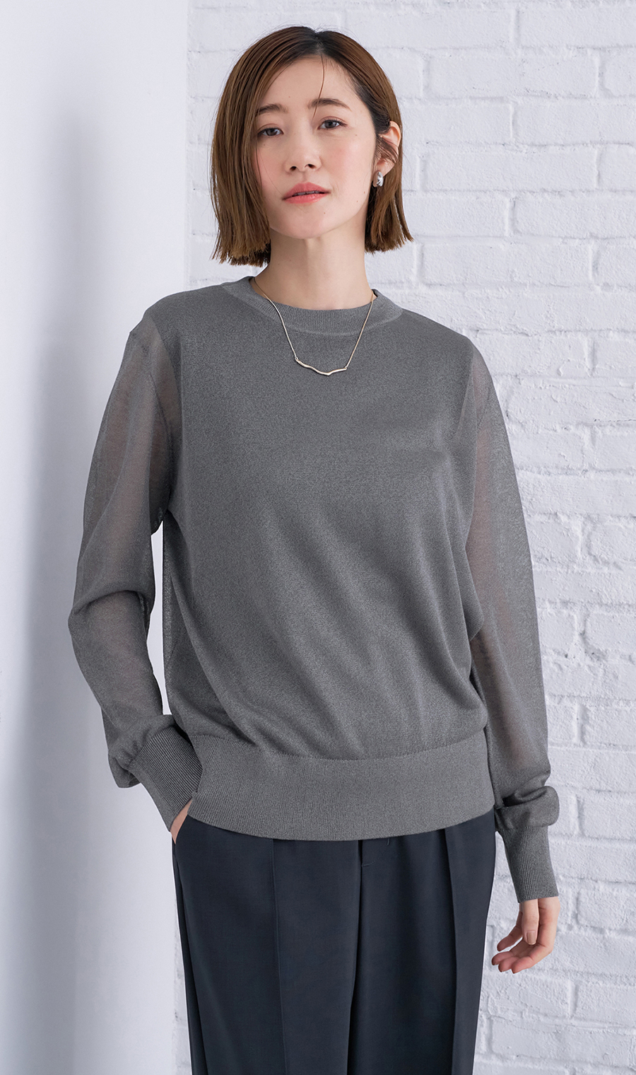 シアーフィルムラメニット【長袖】 グレー S