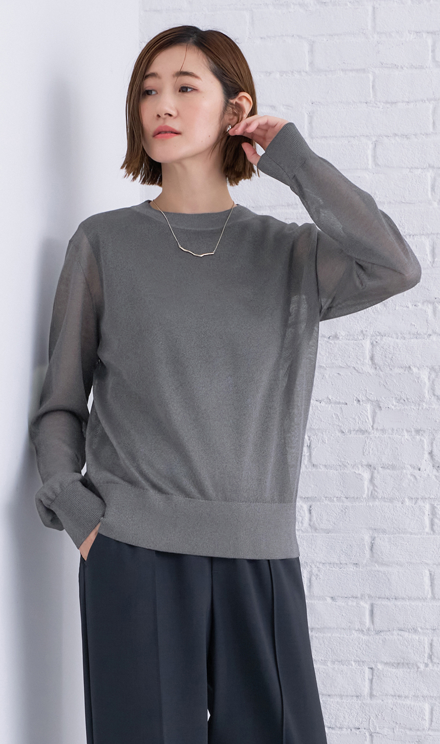 シアーフィルムラメニット【長袖】 グレー S