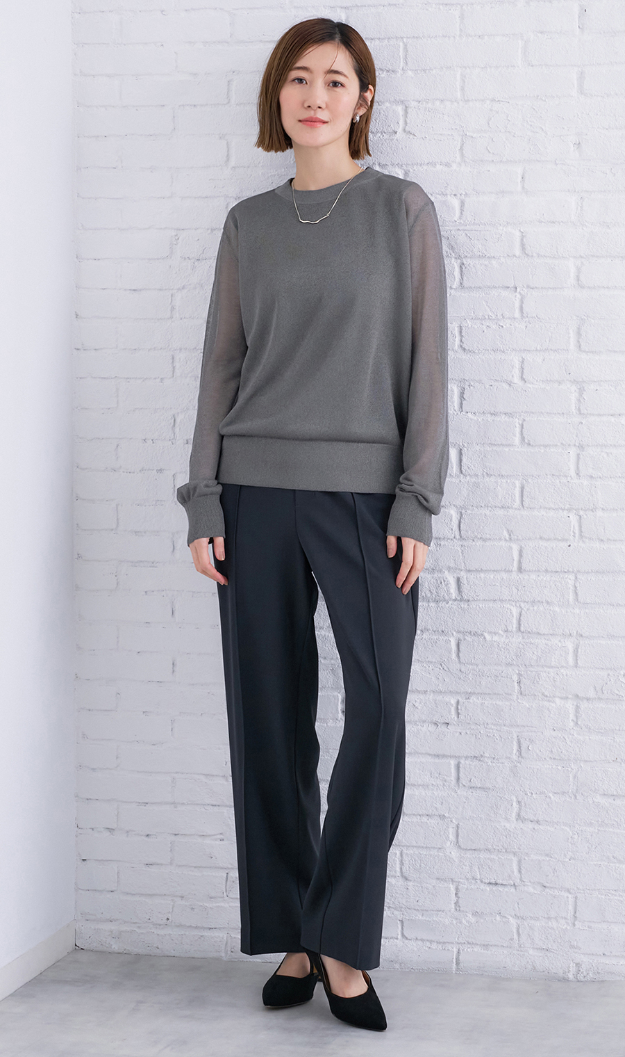 シアーフィルムラメニット【長袖】 グレー S