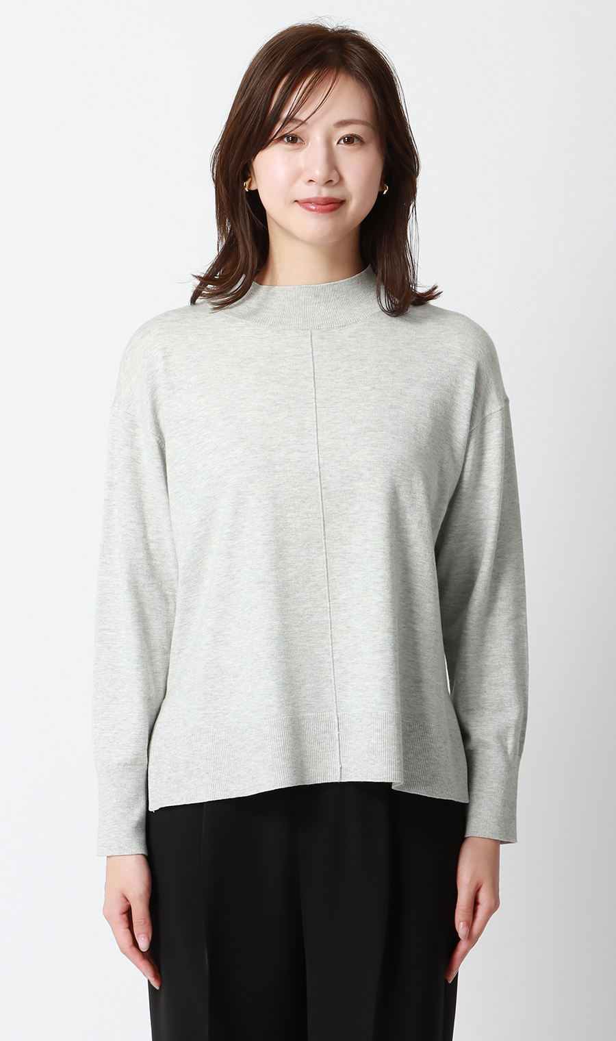 ハイネック天竺ニットプルオーバー【長袖】 ライトグレー S
